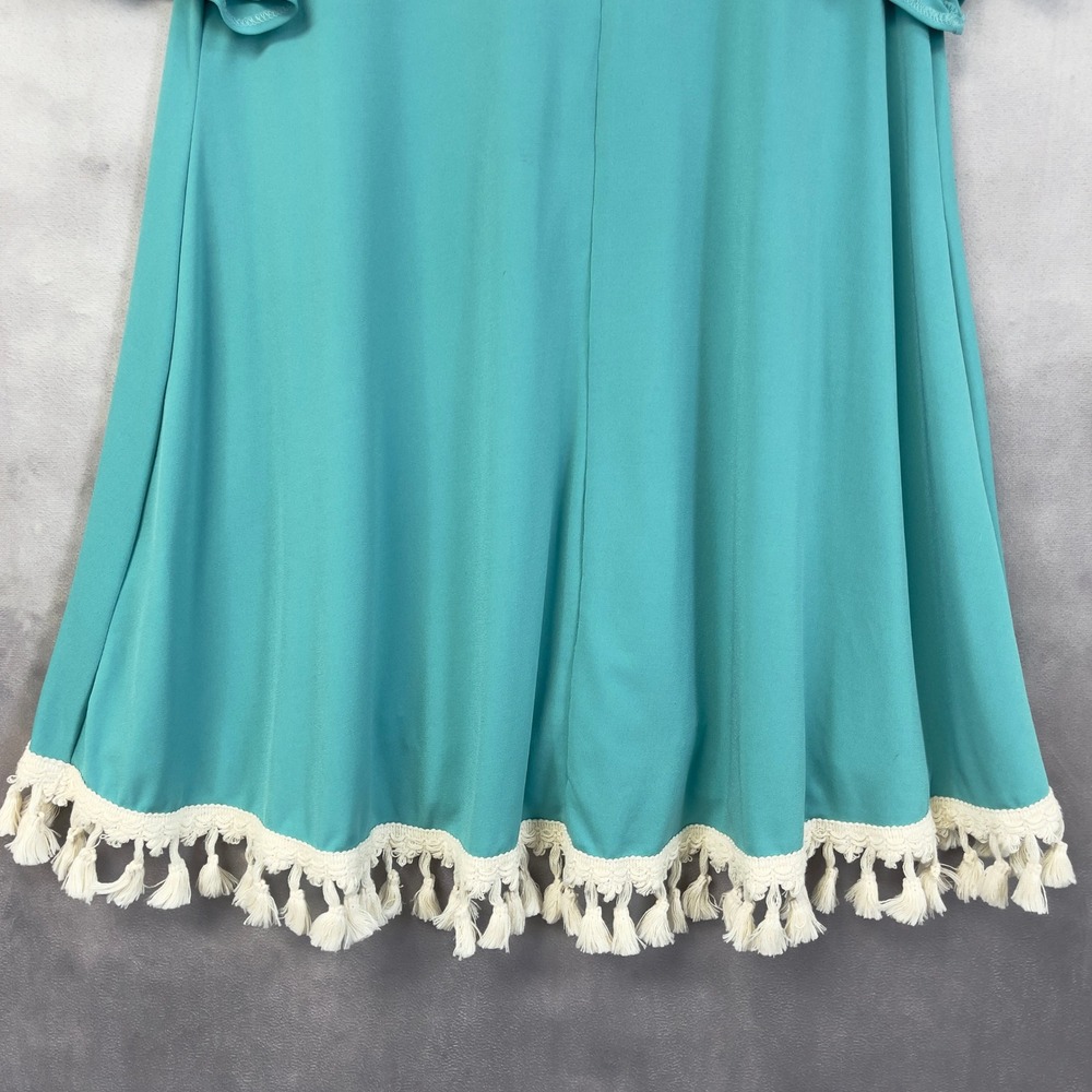 Judith March Tassel Fringe Hem Tunic Top Women Small Teal‎ Stretch Boho Indie - Picture 7 of 12